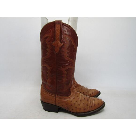 P\'s by Ferrini Mens Sz 7 D Cognac Full Ostrich Quill Brown Leather Cowboy Boots main image 9